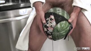 Horny Blonde Hawaiian Gizelle Blanco Catches Her Husband Fucking A Watermelon
